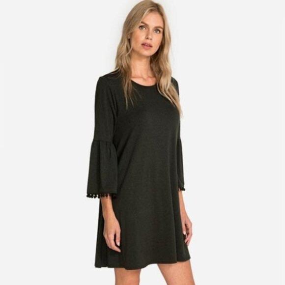 EUC Johnny Was Calmé Flute Sleeve Swing Dress Black Size Large - Picture 1 of 4